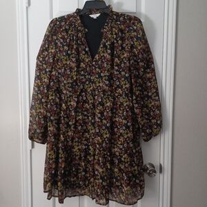 Time And Tru Ruffle Neck Mini Dress Floral Sz XL